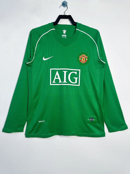 Man's Retro Long Sleeve Manchester United Team Green GK - 2007/08